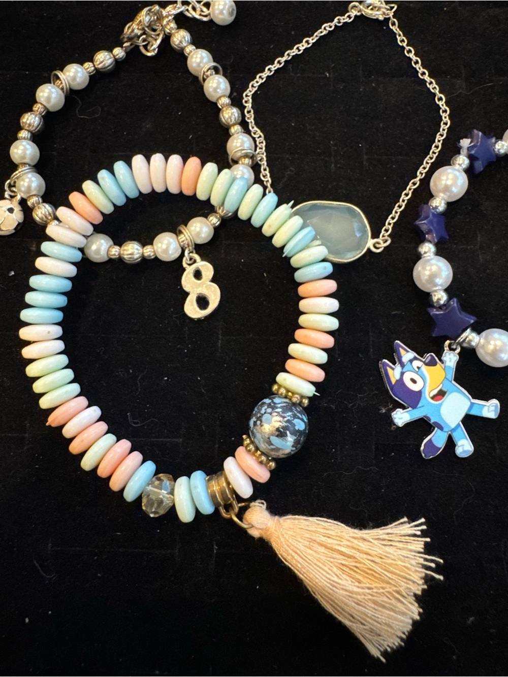 Lot of 5 Assorted Bracelets Beaded Pearl Charm Tassel Bluey Kids Fashion Jewelry